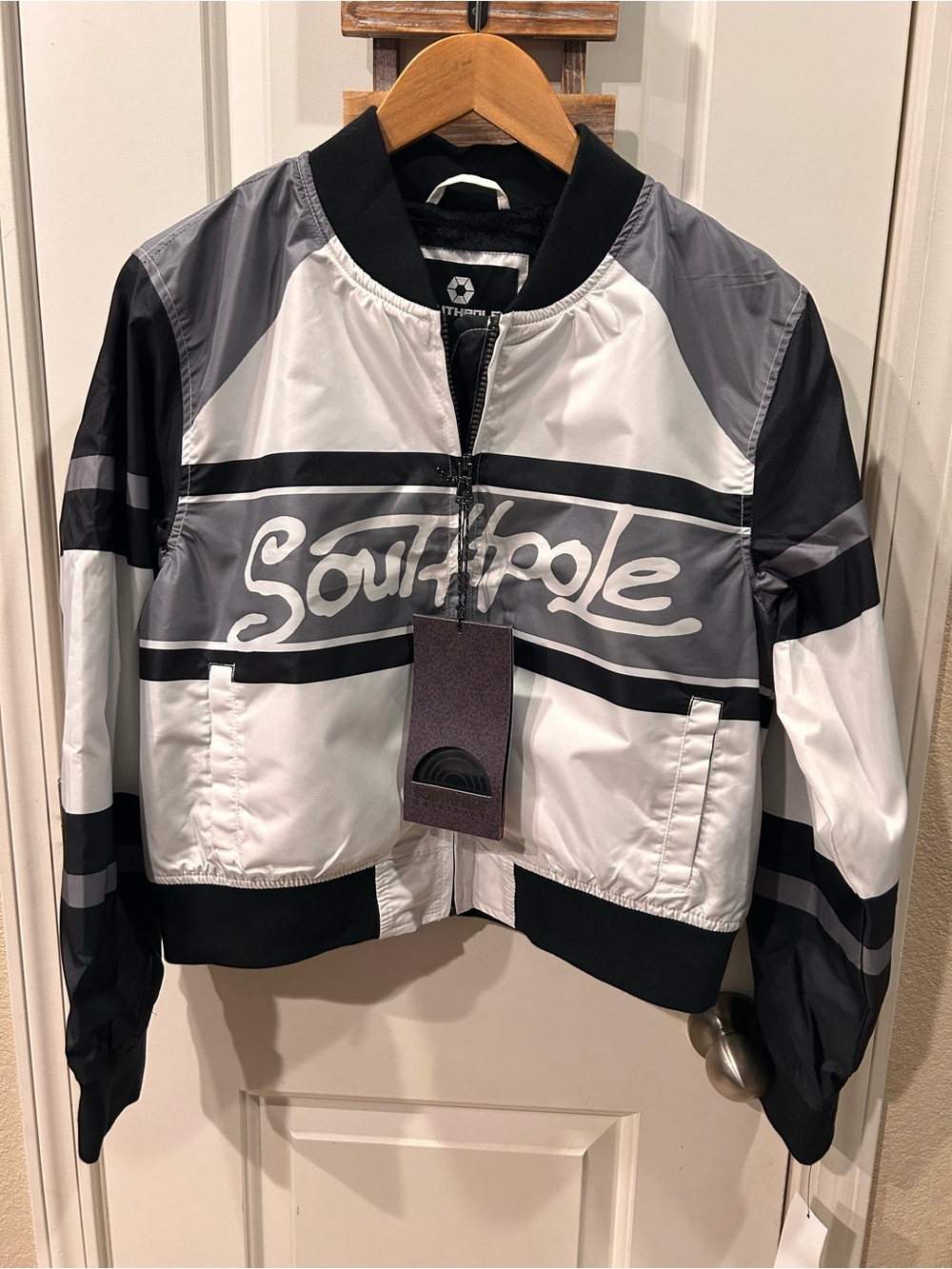 Southpole Originals Women's Bomber Jacket Y2K Black/White & Gray Striped New